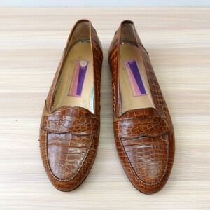 Susan Bennis Warren Edwards Alligator Loafers Women 8 Brown Croc Skin ITALY VTG